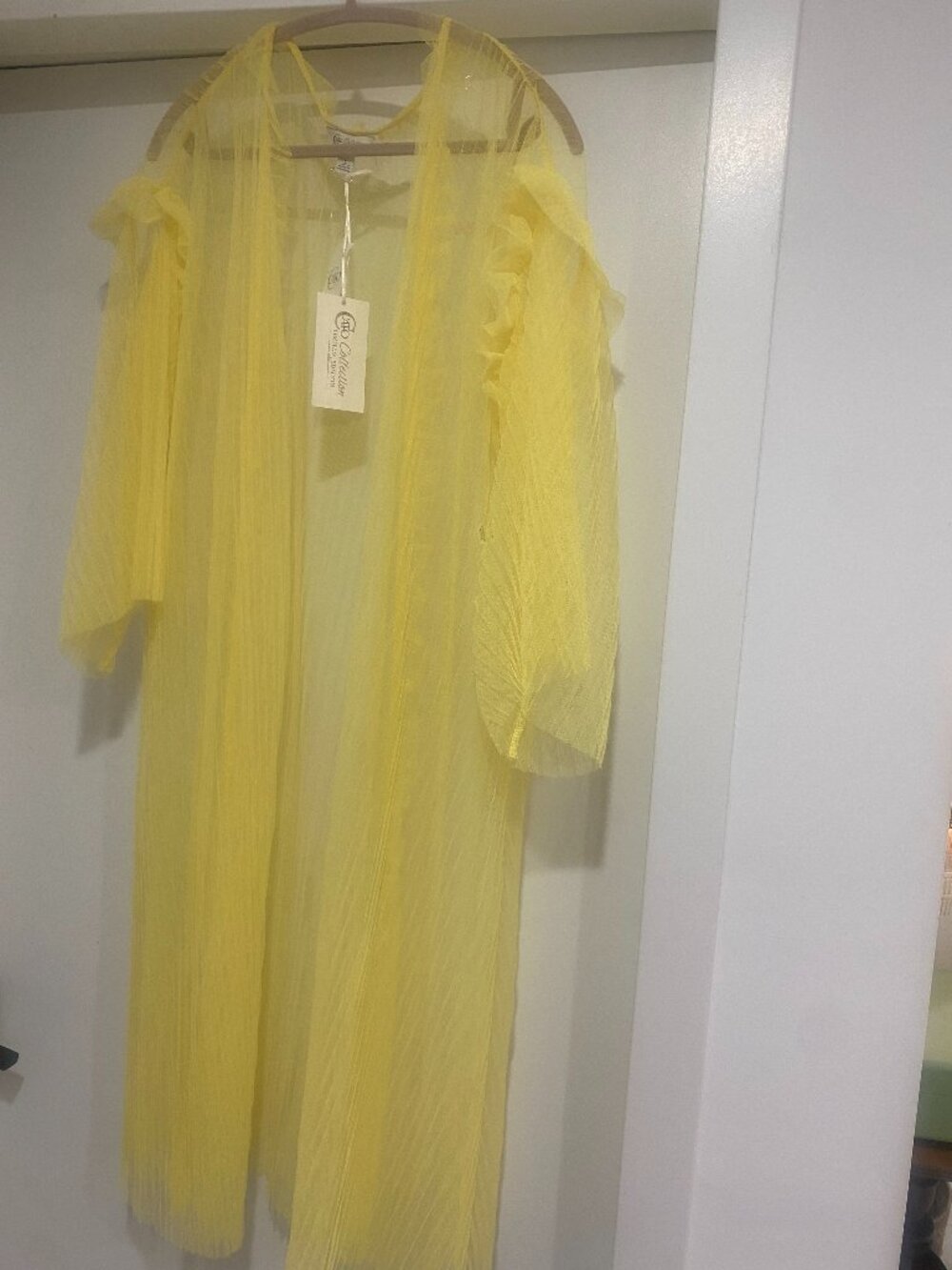 Cato Limited Edition Sheer Pleated Duster, Pale Yellow - Large - NWT